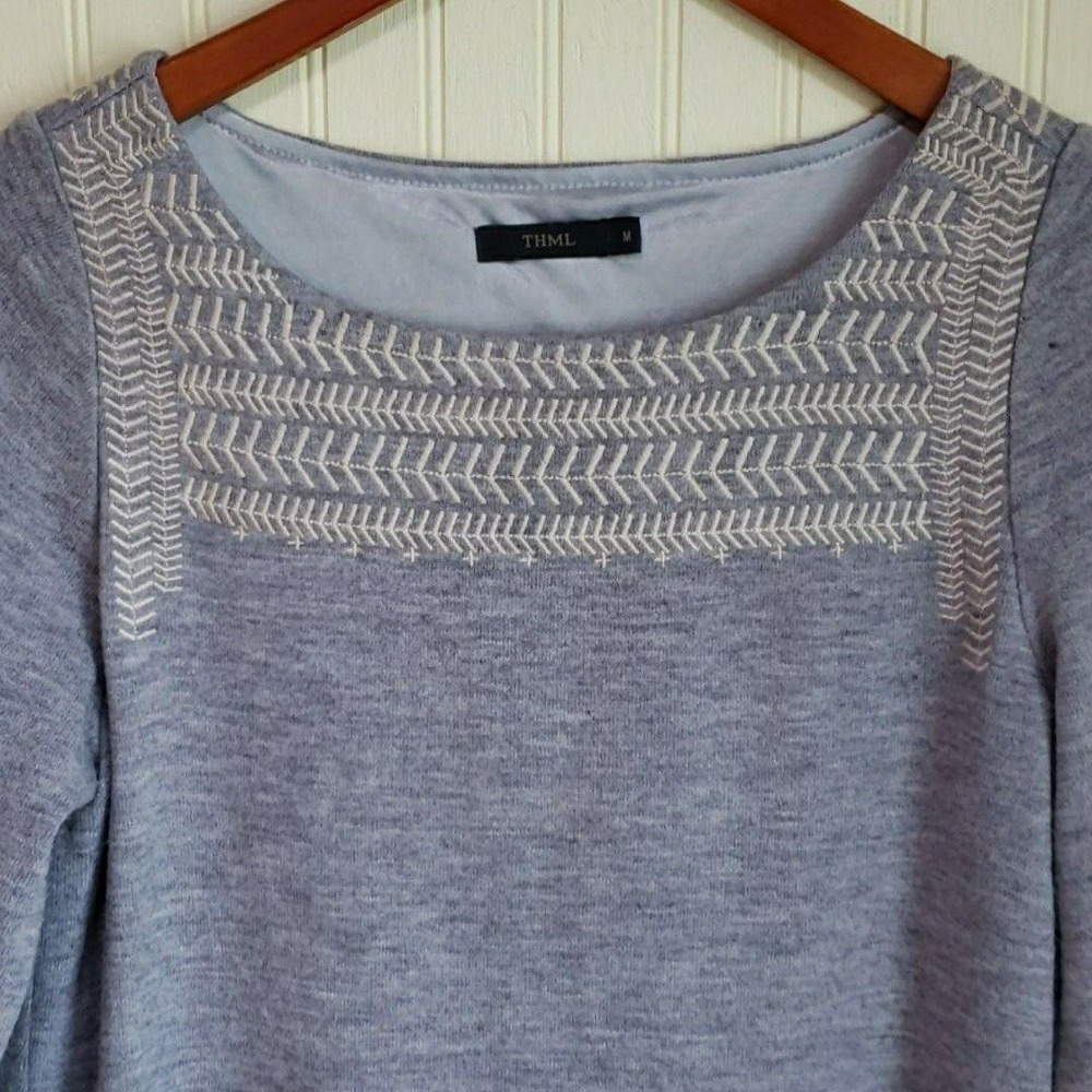 THML Dress Womens Medium Gray Geometric 3/4 Sleeve Boat Neck Sweater Short Shift